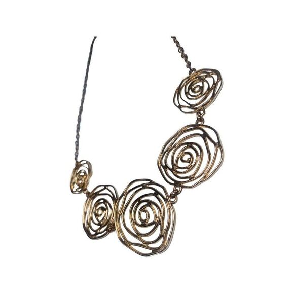 Gold Tone Swirl Rose Statement Pendant Chain Necklace And Bracelet Set 23” - Picture 12 of 12